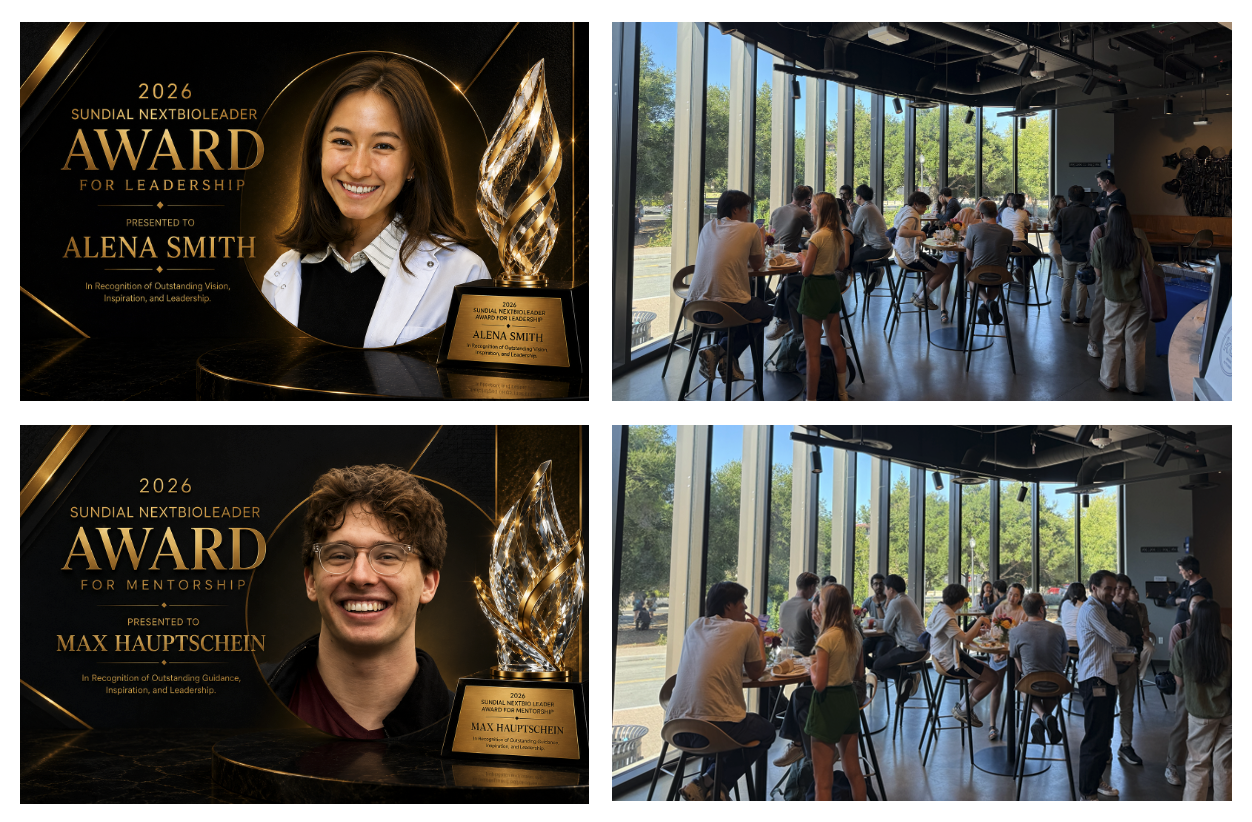 Original 2026 Next BioLeader celebration collage with leadership and mentorship award portraits and community gathering photographs